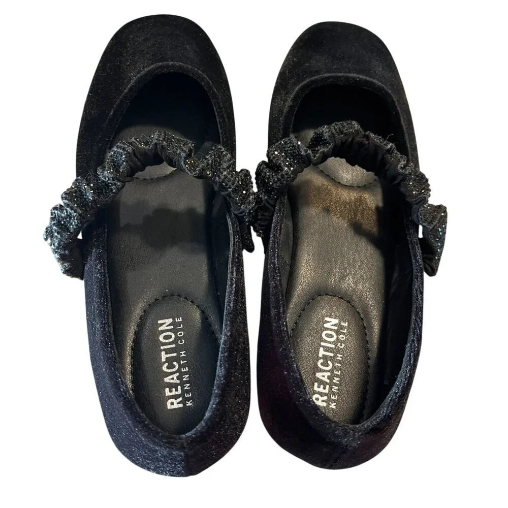 Kenneth Cole Reaction Black Velvet Jewel Ballet Flats Size 7.5